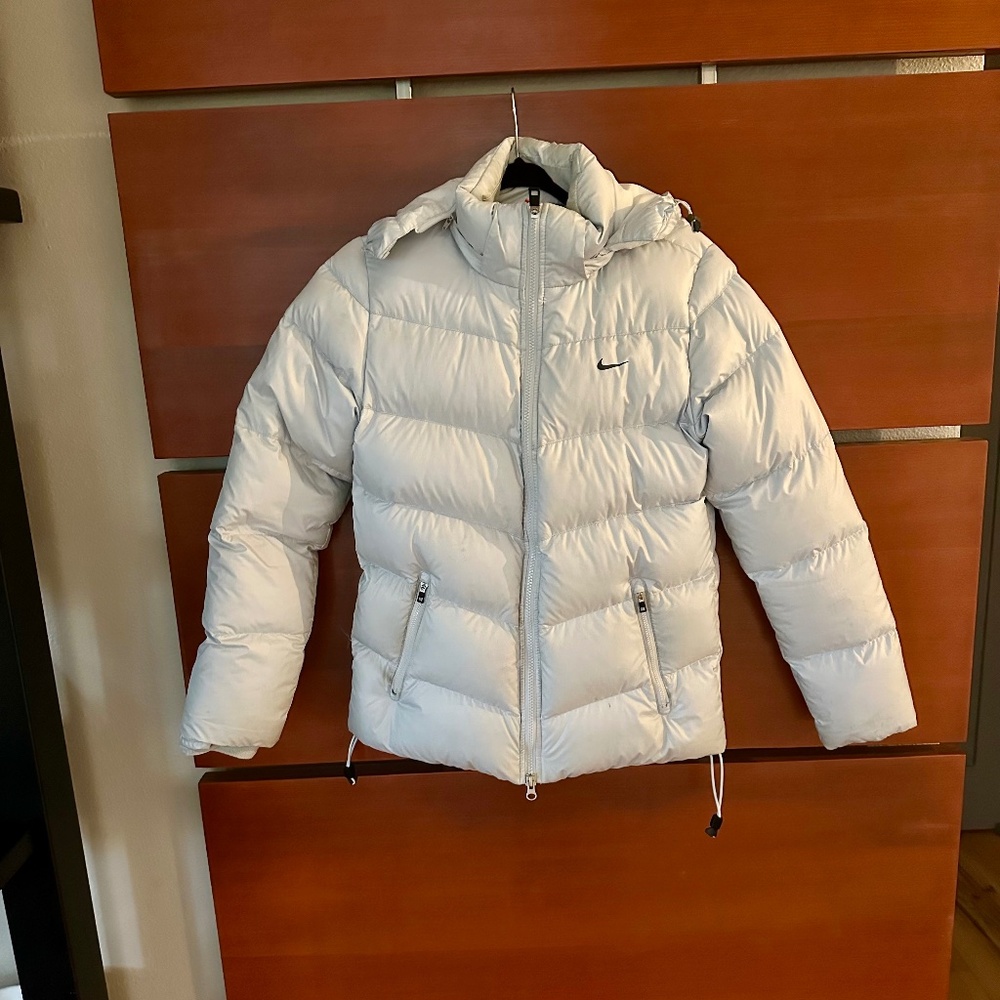 Women's Ice Blue NIKE Hooded Puffer Jacket